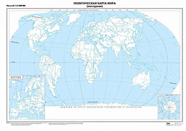 Карта мира на контурной карте