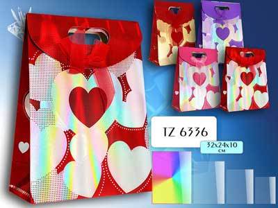 Пакет бумажный (сердце), голография, бант, липучка, 320*240*100 мм, Пакет бумажный (сердце), голография, бант, липучка, 320*240*100 мм,