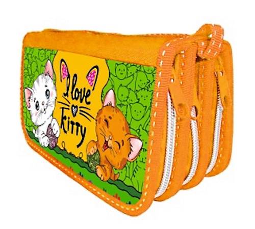 Пенал тройной, молния, ткань/ламинированный картон 200 г/м2, 190*105*55 мм, "Пчелка"