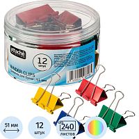 Цветные зажимы металлические 51 мм, до 240 л, 12 шт, пластик. уп, "Attache"