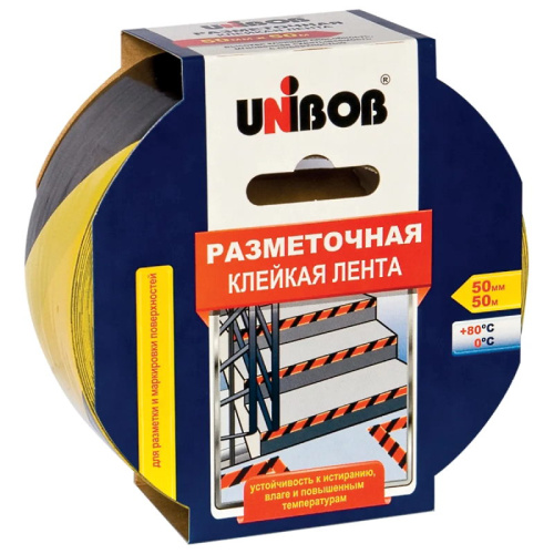 Лента разметочная 50 мм*50 м, ПВХ, "Unibob"