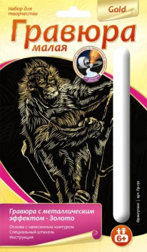 Орангутанг. Создание малой гравюры с золото-металлическим эффектом. - ф.165*110 мм, для детей старше 6 лет.