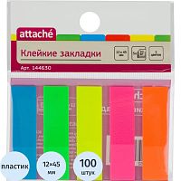 Пластиковые неоновые закладки 5 цв.* 20 л, липкий слой, 12*45 мм, "Attache"