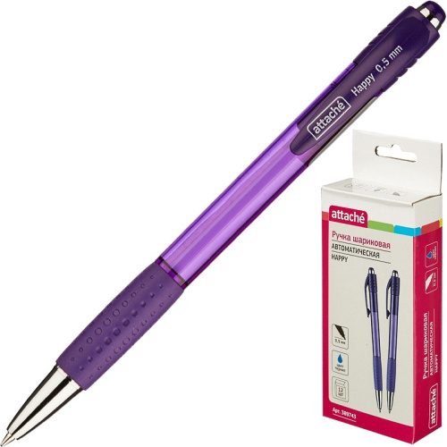 Шариковая автоматическая ручка "Attache Happy", синий сменный стержень 108 мм, шарик 0,7 мм, линия 0,5 мм, манжета, "Attache"