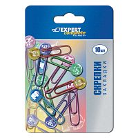Скрепки-закладки детские 50 мм, 10 шт, металлические, с цветным виниловым покрытием, блистер, "Expert"