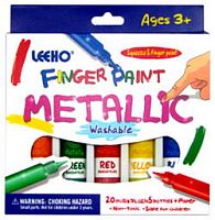 Пальчиковые краски "Металлик", 5 цв.*20 мл, водная основа, пластиковая туба, картонной упаковка, "LEEHO", уцененные