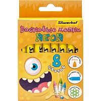 Мелки восковые "Неон" 8 цв, круглые, 100*10 мм, бумажная оболочка, картонная упак, "Silwerhof"