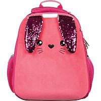 Ранец эргономический "Basic Bunny", 2 отделения, молния, карманы, розовый полиэстер, 320*215*360 мм, "№1 School"