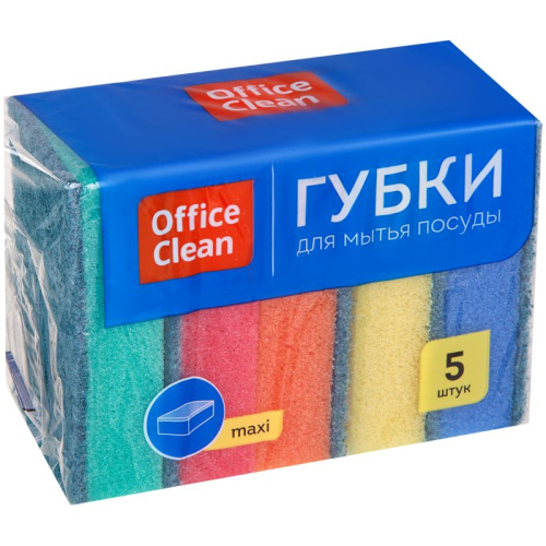 Губка для посуды "Maxi", поролон/абразивный слой, 90*65*22 мм, упак. 5 шт, "OfficeClean" Губка для посуды "Maxi", поролон/абразивный слой, 90*65*22 мм, упак. 5 шт, "OfficeClean"