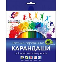 Карандаши заточенные "Классика цвета" 48 цв, 175 мм, d-7 мм, мягкие, шестигранные, дерево, "Луч"