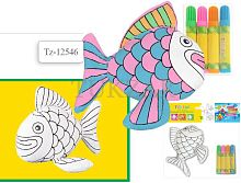 Рыбка: тряпичная игрушка для раскрашивания стираемая, размер 140*140*40 мм, + 4 цветных фломастера в наборе, для детей от 3-х лет, не токсично. - "Tukzar"