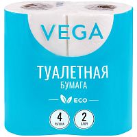 Бумага туалетная 2-х слойная "Vega", 15 м, 120 л, 125*91 мм, втулка d-46 мм, тиснение, перфорация, упак. 4 рул.