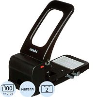 Дырокол мощный, 2 отверстия 6 мм, до 100 л, между отверстиями 80 мм, 2 ограничителя, металл/пластик, "Attache"