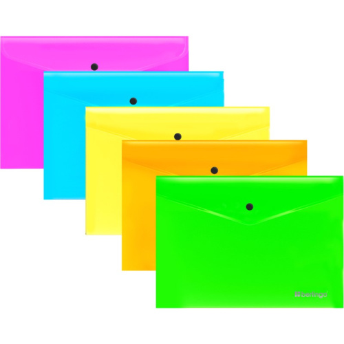 Папка-конверт "Neon" ф.В5 (280*210 мм), горизонтальная, кнопка, полипропилен 0,2 мм, "Berlingo"