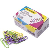 Скрепки 28 мм, 100 шт, округлые, металлические, цветное виниловое покрытие, картонная упак, "Silwerhof"