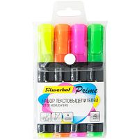 Текстовыделители "Prime" 4 цв, линия 1-4 мм, скошенный наконечник, "Silwerhof"
