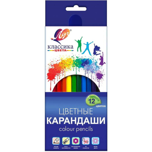 Карандаши заточенные "Классика цвета" 12 цв, 4М, 175 мм, d-7 мм, шестигранные, дерево, "Луч"