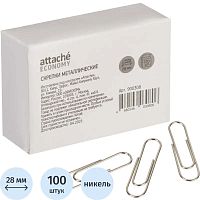 Скрепки 28 мм, 100 шт, округлые, металлические, никелированные, картонная коробка, "Attache"