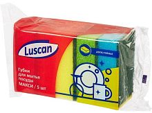 Губка для посуды "Maxi", поролон/абразивный слой, 95*65*30 мм, упак. 5 шт, "Luscan"