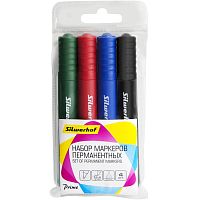 Набор маркеров "Prime" 4 цв, перманент, линия 2-5 мм, скошенный наконечник, "Silwerhof"