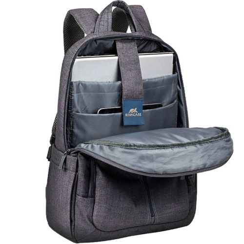 Рюкзак для нотбука 15,6", молния, 4 кармана, серый полиэстер, 310*115*425 мм, "Riva" фото 4