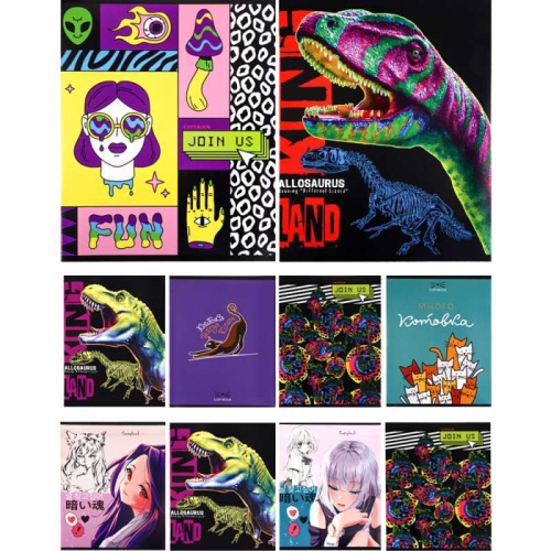 Тетрадь 48 л. ф.164*202 мм, клетка, белизна 90 %, поля, скоба, цветная мелованная обложка, "Проф-Пресс"