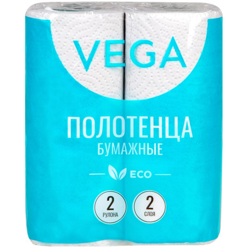 Полотенце бумажное "VEGA" 2-х слойное, 52 л, 220*220 мм, 12 м, тиснение, втулка d-45 мм, упак. 2 шт.
