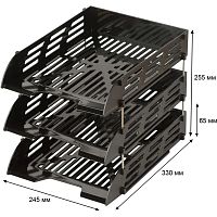 Лоток для бумаг горизонтальный, 3 уровня, метал. штырь h-6,3 см, полистирол, 254*330*245 мм, "Attache"