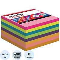 Блок для записи бумажный 400 л, 8 цв. неон, липкий слой, 76*76 мм, 75 г, "Attache"