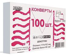 Конверт "OfficePost" ф.114*162 мм (С6), белый 80 г, внутренняя печать, декстрин, прямой клапан, немаркированный, упак. 100 шт, "Packpost"