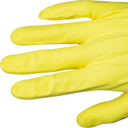 Перчатки хозяйственные, латекс 0,36 мм, рифленая поверхность, хлопковое напыление, желтые, "Luscan" фото 4