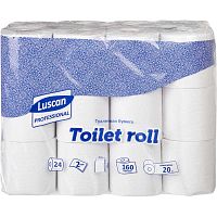Бумага туалетная 2-х слойная "Luscan Professional", 20 м, 160 л, 96*125 мм, втулка d-45 мм, рулон d-96 мм, тиснение, перфорация, упак. 24 рул.
