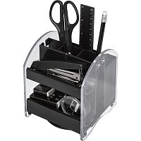 Органайзер 8 отделений, 10 предметов, вращающийся, черный/прозрачный полипропилен, 180*120*120 мм, "Attache"