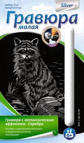 Енот. Создание малой гравюры с серебро-металлическим эффектом. - ф.165*110 мм, для детей старше 6 лет.