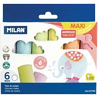Мелки цветные, асфальтовые "Maxi", набор 6 цв, d20 мм, h97 мм, картонная уп, "Milan"