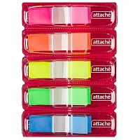 Пластиковые неоновые закладки 5 цв.* 25 л, липкий слой, 12*45 мм, автоподача, диспенсер, "Attache"