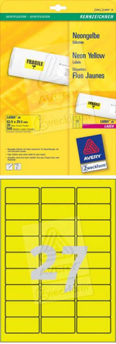 Самоклеящаяся цветная, неоновая этикетка 27 шт. 63,5*29,6 мм, упак. 20 л. ф.А4, "Avery Zweckform" Самоклеящаяся цветная, неоновая этикетка 27 шт. 63,5*29,6 мм, упак. 20 л. ф.А4, "Avery Zweckform"