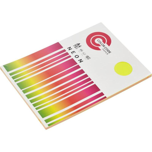 Бумага цветная для офисной техники 100 л. ф.А4 (210*297 мм), 75 г, 5 неоновых цветов по 20 листов, "Color code"