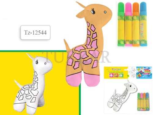 Жираф: тряпичная игрушка для раскрашивания стираемая, размер 200*90*90 мм, + 4 цветных фломастера в наборе, для детей от 3-х лет. - "Tukzar"