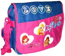 Сумка "Winx", большой клапан, ремень, джинс, розовая с синим, 300*350 мм, "EaSTar"