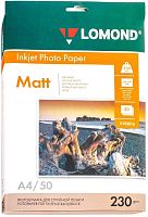 Фотобумага 50 л. ф.А4 (210*297 мм), 230 г, матовая, односторонняя, струйная печать, "Lomond"