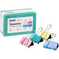 Цветные зажимы металлические 41 мм, до 200 л, 12 шт, картон. уп.