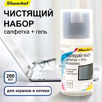 Комплект для чистки экранов и оптики: чистящий гель 200 мл + салфетка микрофибра 120*120 мм, "Silwerhof"
