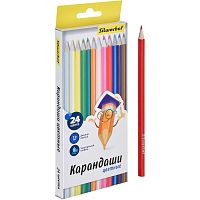 Карандаши заточенные 24 цв, 175 мм, d-7,2 мм, шестигранные, картон. уп, "Silwerhof"