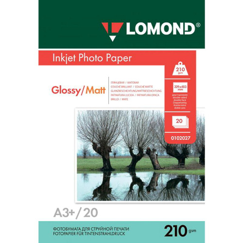 Фотобумага 20 л. ф.А3+,(329*483 мм) 210 г, глянцевая/матовая двухстороняя, струйная печать, "Lomond"