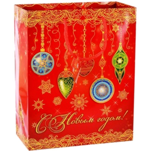 Бумажный новогодний пакет, 260*320*127 мм.