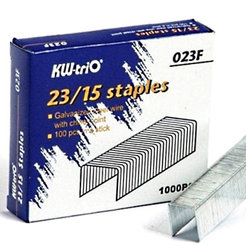 Скобы для степлера № 23/15, заточенные, до 120 л, 1000 шт, оцинкованная сталь, картонная коробка, "KW-trio"