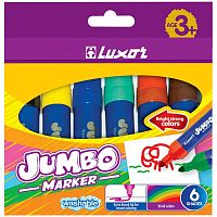 Фломастеры 6 цв. "Jumbo, 120 мм, линия 1-4 мм, картон уп, "Luxor"