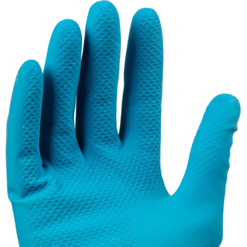 Перчатки хозяйственные, двухцветные "BICOLOR", латекс 0,3 мм, рифленая поверхность фото 4