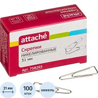 Скрепки 31 мм, 100 шт, треугольные, загнутый край, металлические, никелированные, картонная упак, "Attache"